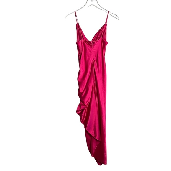 CINQ A SEPT | Emilia Silk Midi Dress Ruched Red Slip Embellished Asymmetric - Picture 3 of 9